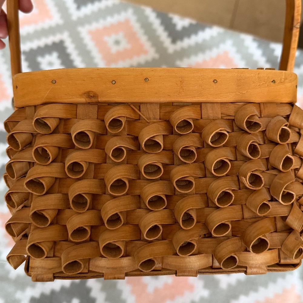 Vintage Tan wooden striped Woven Basket - Picture 4 of 9